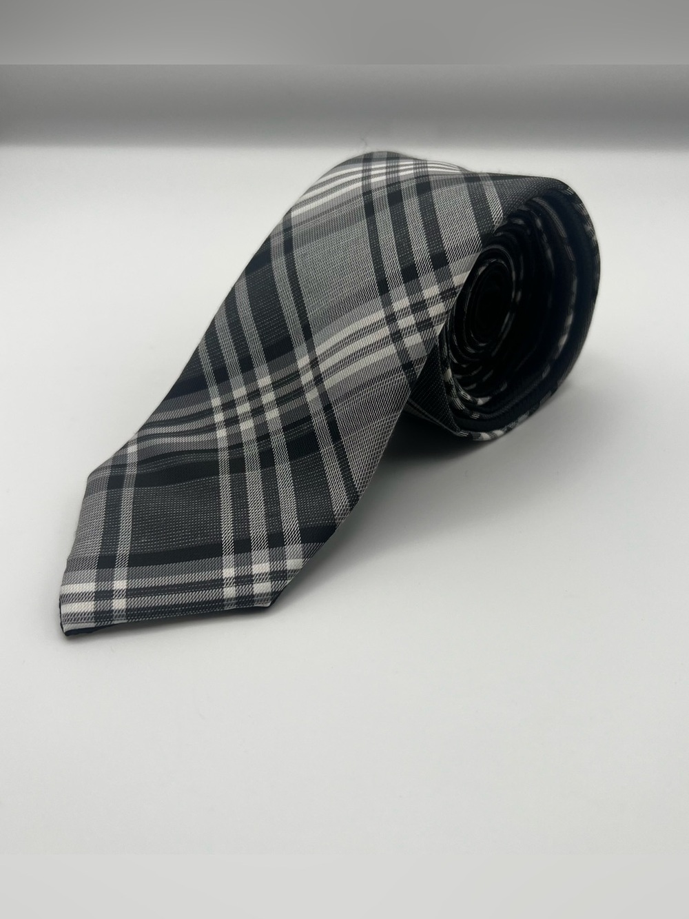 Classic Black & Gray Plaid Men's Tie - Brand: